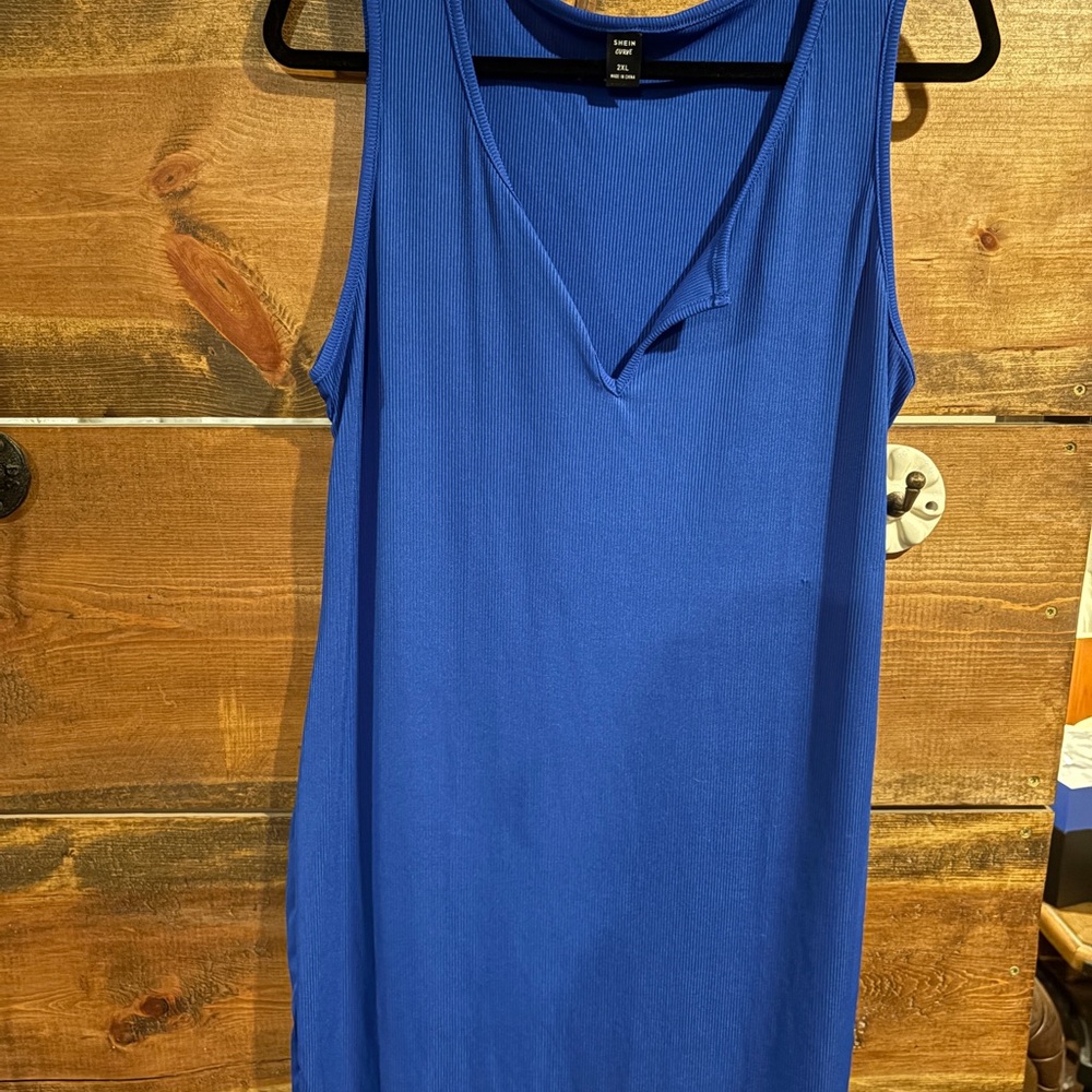 SHEIN Royal Blue Ribbed T-shirt Mini Tank Dress 2XL